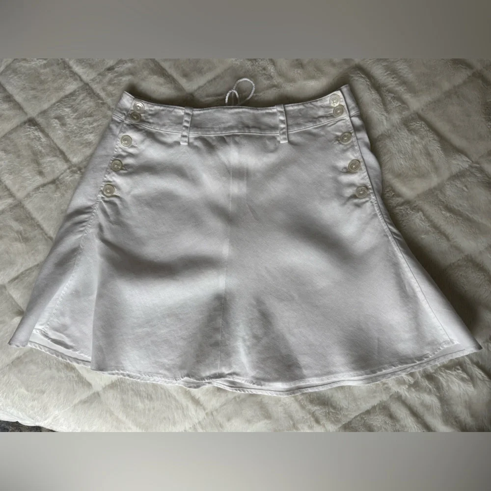 Vintage Rugby Ralph Lauren White Mini Skirt with Side Button and Lace-Up Back